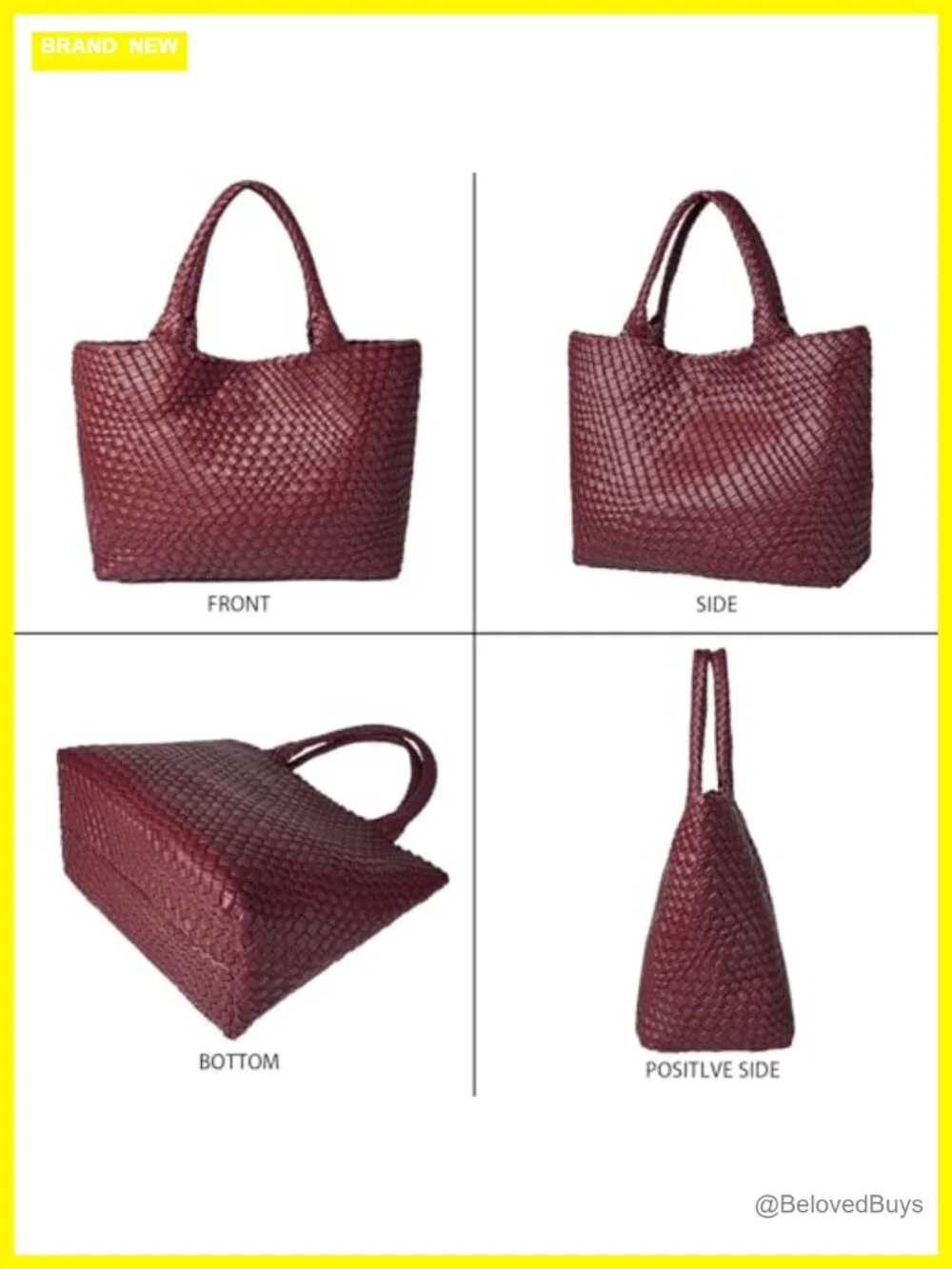 Woven Vegan Leather Tote Shoulder Bag Hand-Woven Shopper Large Capacity